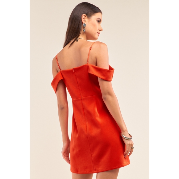 Tomato Red Sweetheart Neck Off The Shoulder Mini Dress - Picture 3 of 4